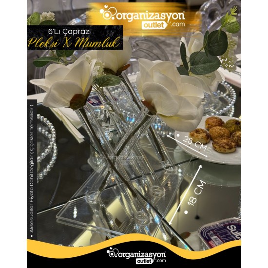 Çapraz Pleksi 6’lı X Mumluk